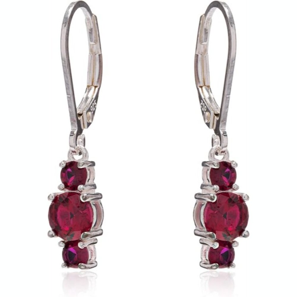 Created Ruby,July Sterling Silver Created Three S… - image 1